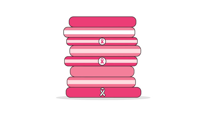 Stack of pink ribbons representing breast cancer awareness and support for survivors.