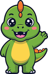 Cute Waving Baby Dinosaur Cartoon Character