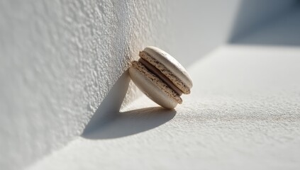 Single macaron on textured white surface