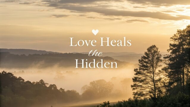 Inspiring landscape with motivational quote about love and healing