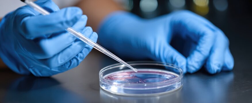 Like a magician gloved hands dance to transfer sample into petri dish.