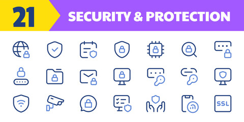 Safety, security, protection thin line icons. Editable stroke. For website marketing design, logo, app, template, ui. Vector illustration