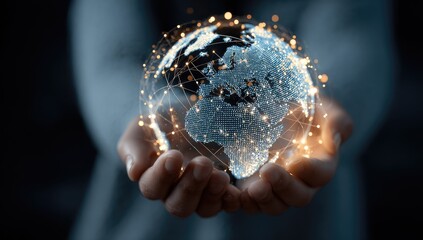 Global digital network held in hands