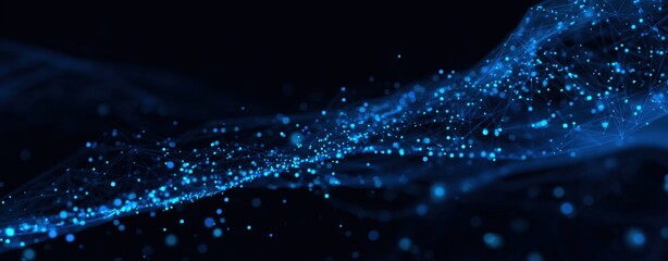 Abstract blue network of glowing particles and lines against a dark background