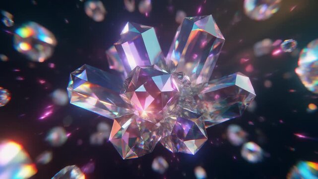 Dazzling array of radiant, multifaceted crystals brilliantly refracting light, creating a stunning and sparkling abstract cosmic display