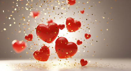 A radiant red heart, shimmering with golden light, is captured in a moment of pure romantic magic. This captivating image evokes emotions of love, hope.