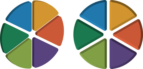 Colorful pie charts showcasing data segments with varying proportions and hues