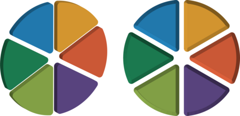 Colorful pie charts showcasing data segments with varying proportions and hues