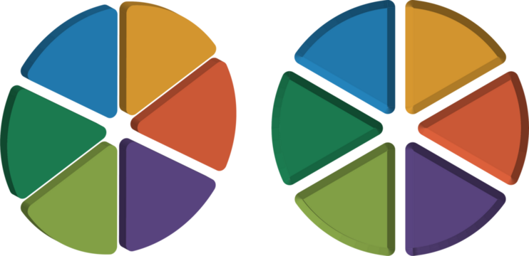 Colorful pie charts showcasing data segments with varying proportions and hues