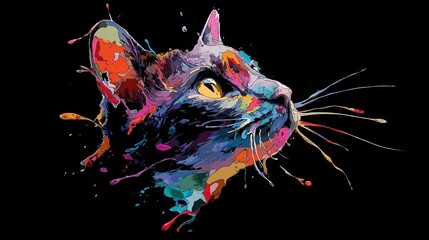 Bold Abstract Animal Painted with Colorful Splash Techniques on a Deep Black Backdrop