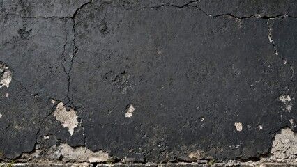 Dark weathered surface exhibits significant cracking and peeling texture