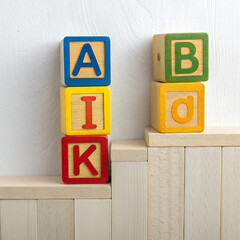Colorful wooden alphabet learning blocks 

