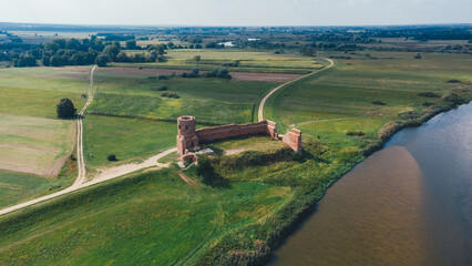 Aerial View of Medieval Royal Castle Ruins in Kolo, Poland