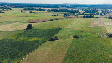 Aerial Drone View of Green Fields and Farmland in Rural Poland