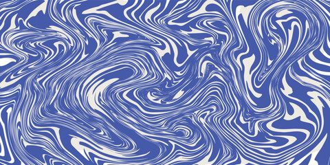 Blue wavy lines abstract background. Trendy psychedelic retro style backdrop. Waves, swirl and twirl pattern. Twisted distorted vector texture. Y2k aesthetic design