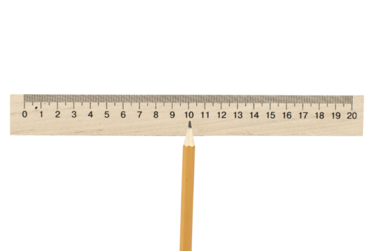 Pencil and wooden measuring ruler isolated	