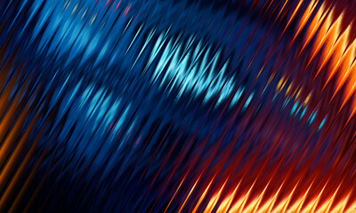 Vibrant Blue and Orange Ribbed Glass Wave Abstract Background Illustration