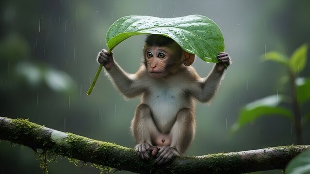 Monkey With Leaf Umbrella