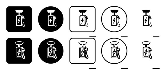 Icon set of electric charging station symbol. Filled, outline, black and white icons set, flat style.  Illustration on transparent background