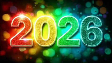Sparkling 2026 new year design colorful glitter effect on numbers festive background for celebration and holiday greetings - Powered by Adobe