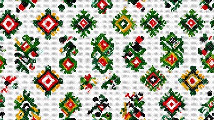 Colorful Geometric Embroidery Pattern With Diamond
