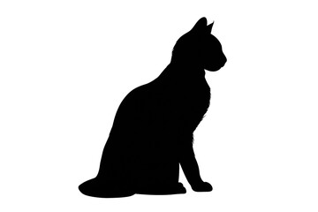 Obraz premium Black cat silhouette cut out and isolated on white background, sitting pose illustration, simple animal design png file cut out and isolated on a transparent background, stock illustration image