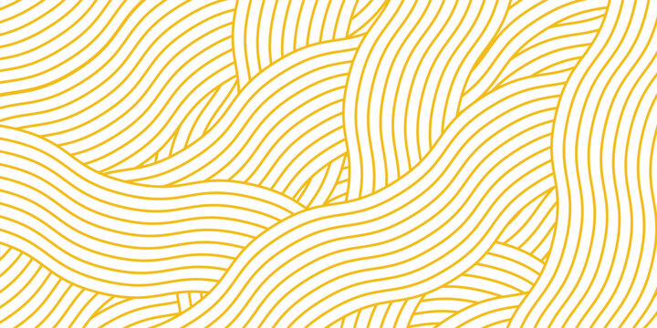 Yellow instant noodle, pasta and spaghetti texture with geometric wavy lines. Ramen, pasta vector pattern. Background abstract food illustration