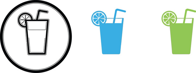 Refreshing summer drinks with citrus and straws icon