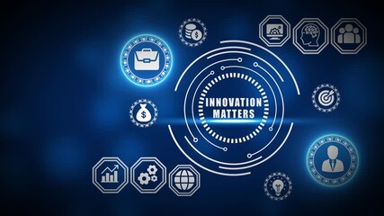 Blue innovation matters interface with business icons and data visualization elements technology digital - Powered by Adobe