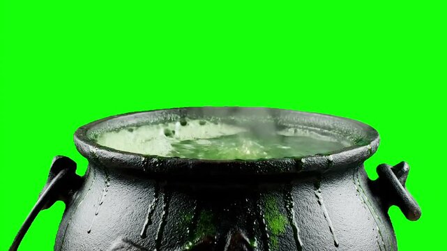 Bubbling cauldron on chroma key, perfect for Halloween promos and magical fantasy videos, add spookiness to your projects with boiling green liquid