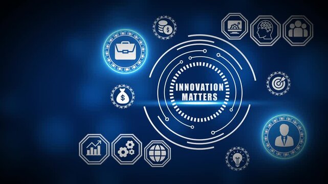 Blue innovation matters interface with business icons and data visualization elements technology digital - Powered by Adobe
