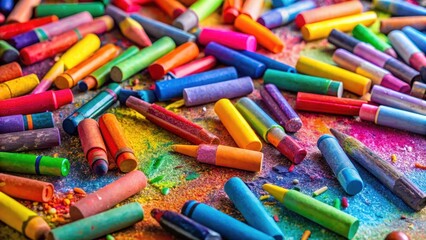 Colorful crayons scattered on the ground, bright colors