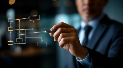 Workflow process programming to streamline strategy implement software defocused automation background concept design flowchart business model flow diagram scheme chart solution