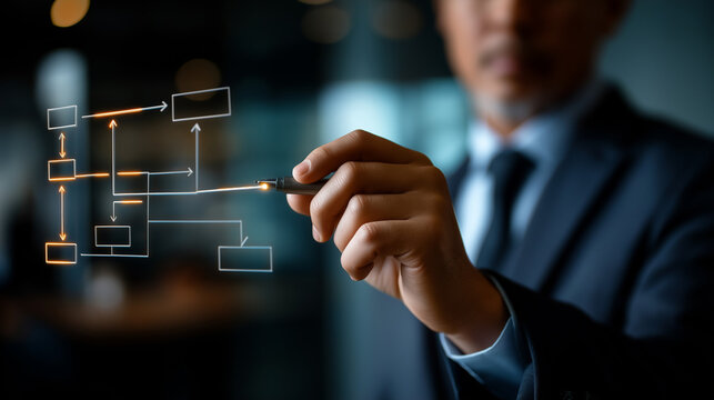 Workflow process programming to streamline strategy implement software defocused automation background concept design flowchart business model flow diagram scheme chart solution