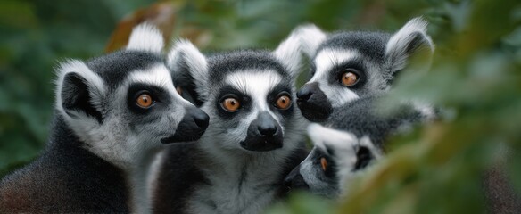 Obraz premium The group of lemurs participating in reciprocal grooming behavior