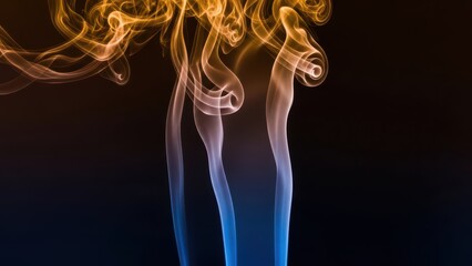 Vibrant blue and orange smoke trails on black