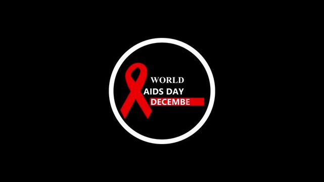 World aids day banner with chicle animation.1st December. Health support message international solidarity theme on black background.