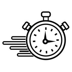 Outline icon of a fast-moving stopwatch with motion lines symbolizing speed, efficiency, and urgency