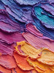 Thick, textured oil paint strokes in vibrant hues of purple, pink, and orange