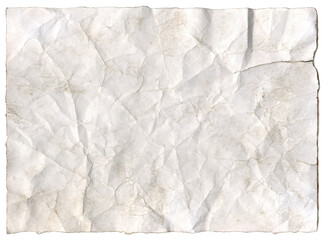 Crumpled sheet of dirty ripped paper with torn edges isolated for message background.	
