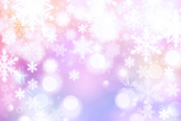Abstract blurred festive delicate winter christmas or Happy New Year background with shiny blue pink and white bokeh lighted stars. Space for your design. Card concept.