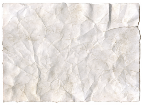 Crumpled sheet of dirty ripped paper with torn edges isolated for message background.	
