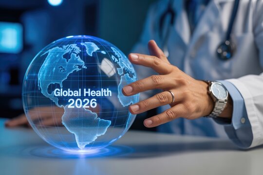 Global Health 2026 Futuristic Medical Globe