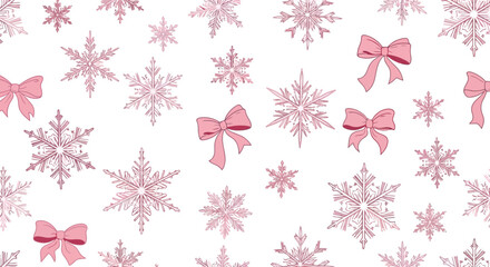 Snowflakes and bows seamless vector pattern for Christmas and new year cards, wrapping,