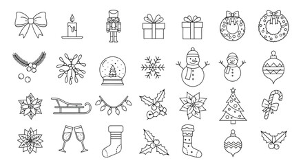 Minimalist Christmas Icons Set Vector Illustration: Holiday Collection for Festive Designs