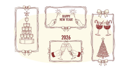 Festive 2026 New Year Celebration Vector Illustration Set for Holiday Designs and Greetings