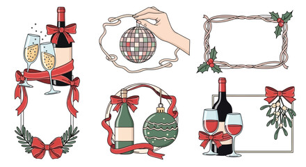 Festive holiday vector frame illustration set, perfect for holiday cards and celebration designs.
