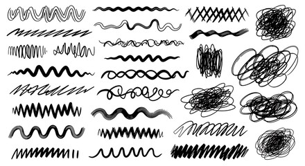 Collection of hand drawn wavy lines and scribbles in black on white.