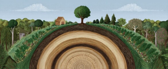 Fototapeta premium The detailed international day of forests tree ring illustration reveals nature’s vibrant growth and enduring history