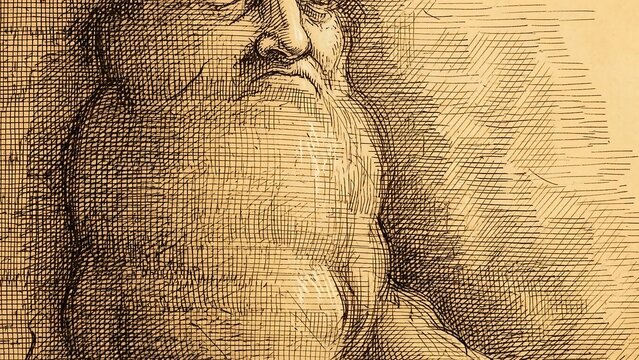 Detailed Sketch of an Elderly Man with a Long Beard.